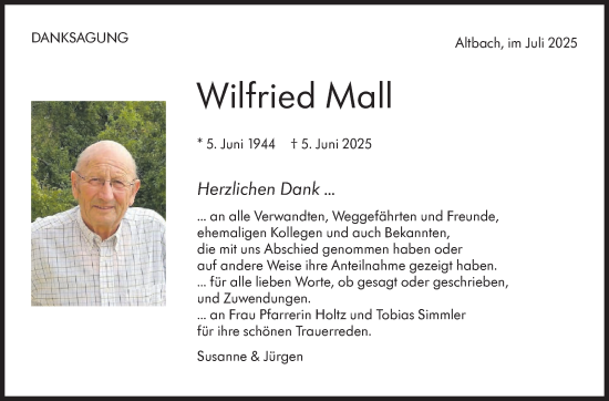 Traueranzeige von Wilfried Mall von Eßlinger Zeitung