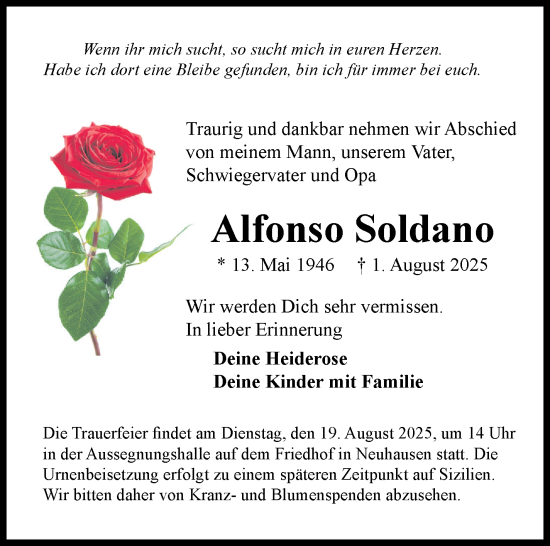 Traueranzeige von Alfonso Soldano von Eßlinger Zeitung