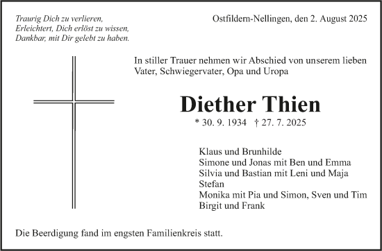 Traueranzeige von Diether Thien von Eßlinger Zeitung