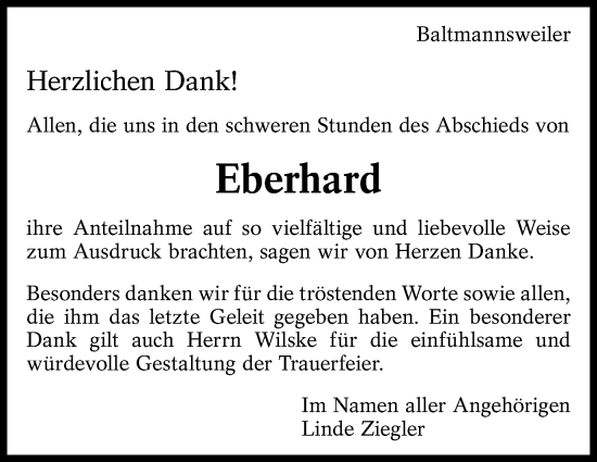 Traueranzeige von Eberhard Ziegler von Eßlinger Zeitung