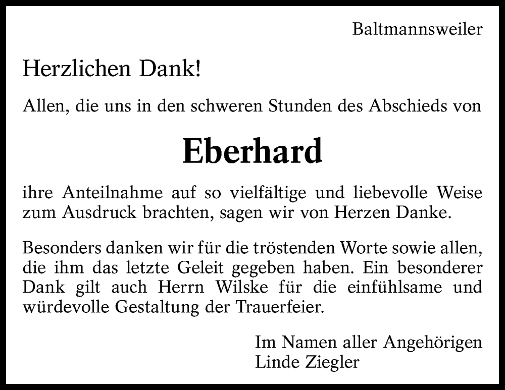  Traueranzeige für Eberhard Ziegler vom 06.08.2025 aus Eßlinger Zeitung