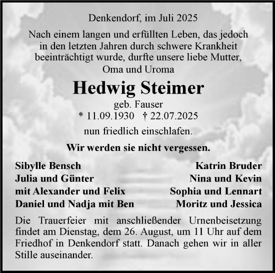 Traueranzeige von Hedwig Steimer von Eßlinger Zeitung