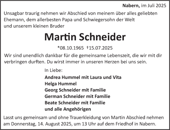 Traueranzeige von Martin Schneider von Eßlinger Zeitung