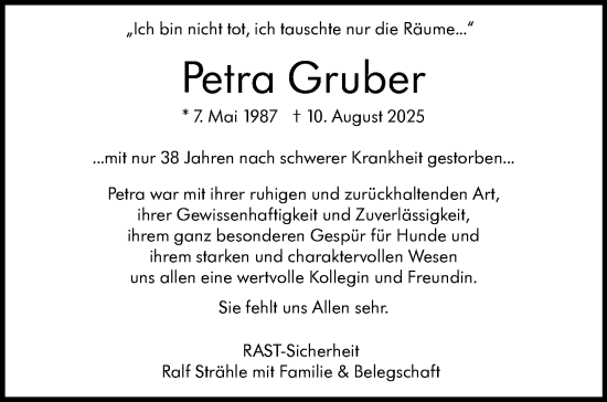 Traueranzeige von Petra Gruber von Eßlinger Zeitung