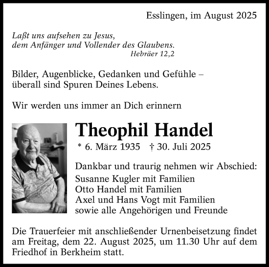 Traueranzeige von Theophil Handel von Eßlinger Zeitung