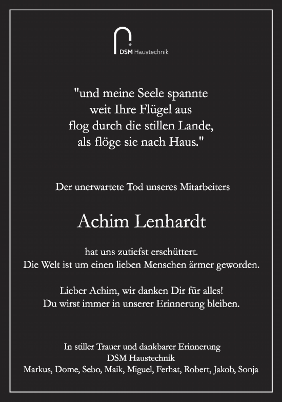 Traueranzeige von Achim Lenhardt von Eßlinger Zeitung