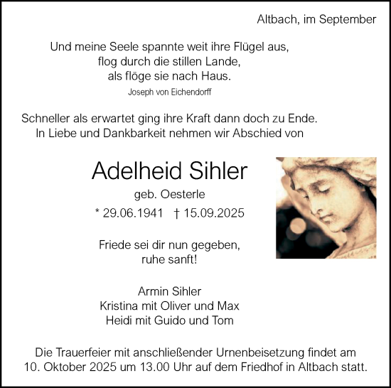 Traueranzeige von Adelheid Sihler von Eßlinger Zeitung