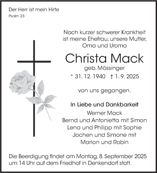 Traueranzeige von Christa Mack von Eßlinger Zeitung