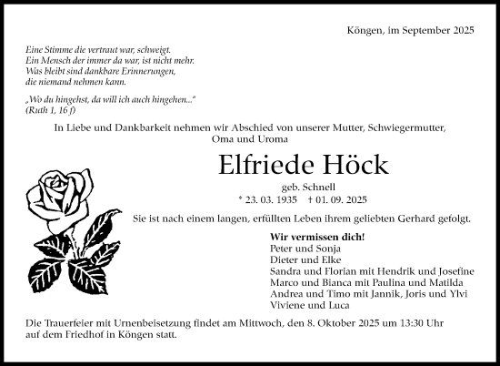 Traueranzeige von Elfriede Höck von Eßlinger Zeitung