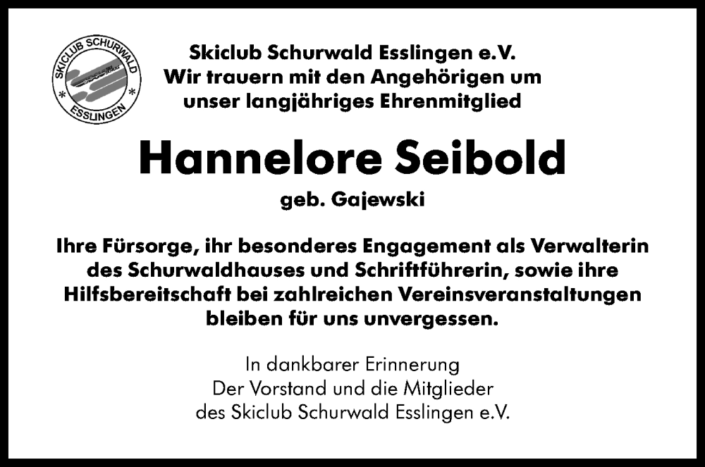  Traueranzeige für Hannelore Seibold vom 06.09.2025 aus Eßlinger Zeitung