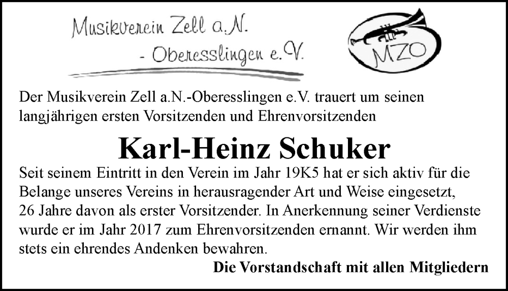  Traueranzeige für Karl-Heinz Schuker vom 02.09.2025 aus Eßlinger Zeitung