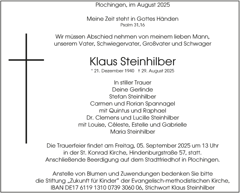  Traueranzeige für Klaus Steinhilber vom 03.09.2025 aus Eßlinger Zeitung