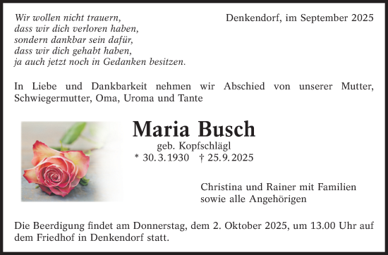 Traueranzeige von Maria Busch von Eßlinger Zeitung