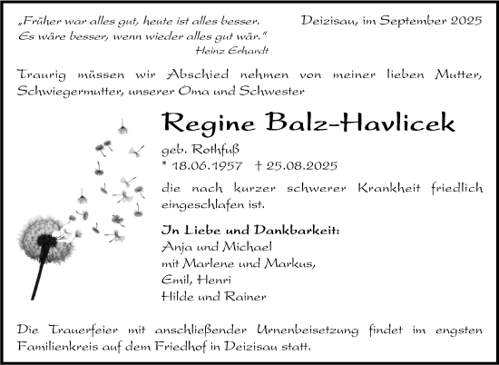 Traueranzeige von Regine Balz-Havlicek von Eßlinger Zeitung