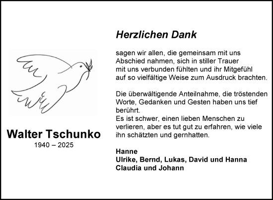 Traueranzeige von Walter Tschunko von Eßlinger Zeitung